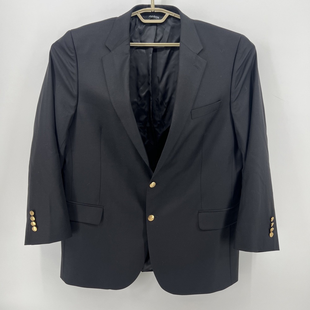 Jos A Bank Mens Blazer Sport Coat Regal Fit Suit Jacket Size 44R Black Wool EUC